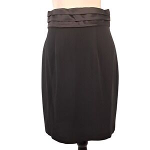 RORY BECA 8 100% Silk Crepe de Chine Pencil Skirt Pleated Satin Waistband Black